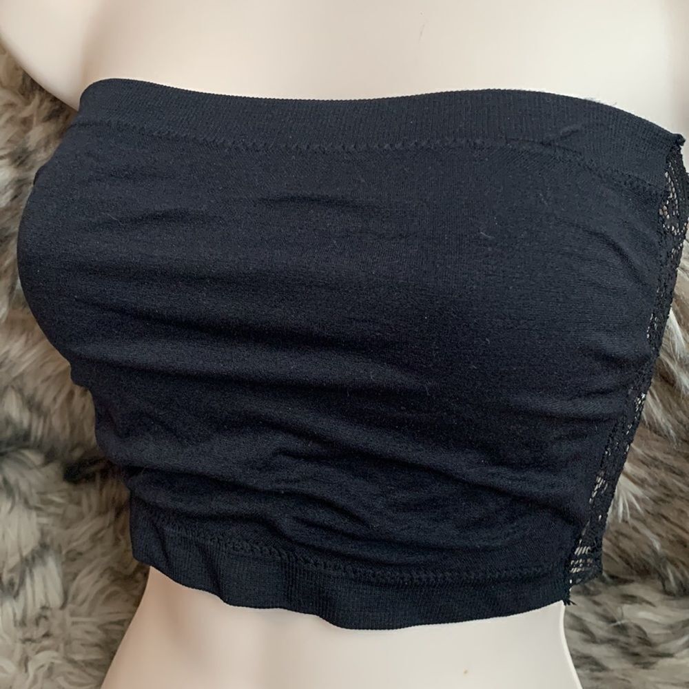 Lace Back Seamless Bandeau Strapless Bra Black S